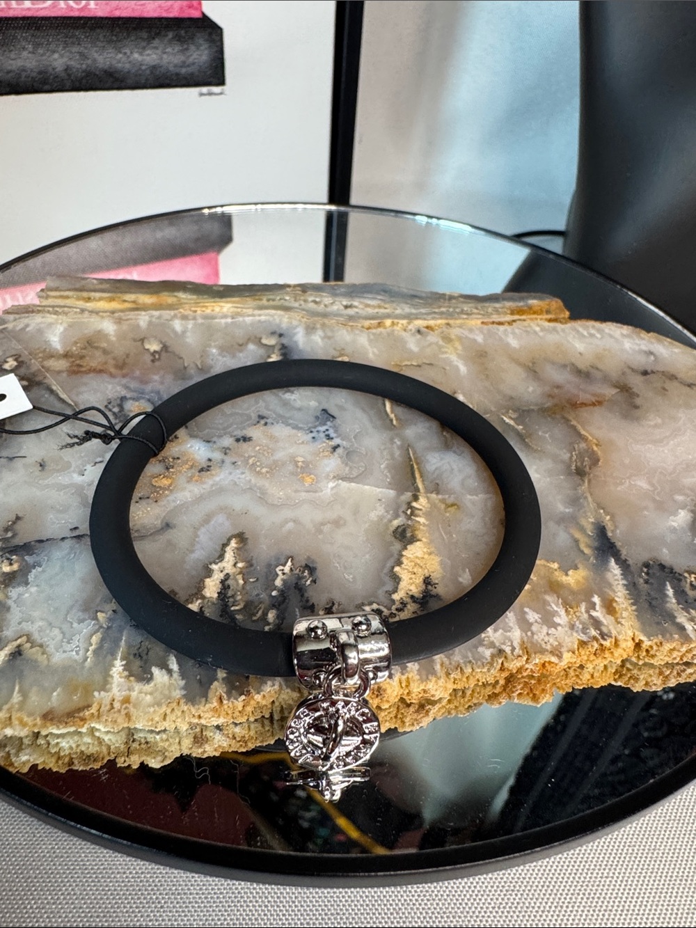 Marc by Marc Jacobs Black Rubber Bracelet with Silver Medallion Charm - Picture 3 of 3